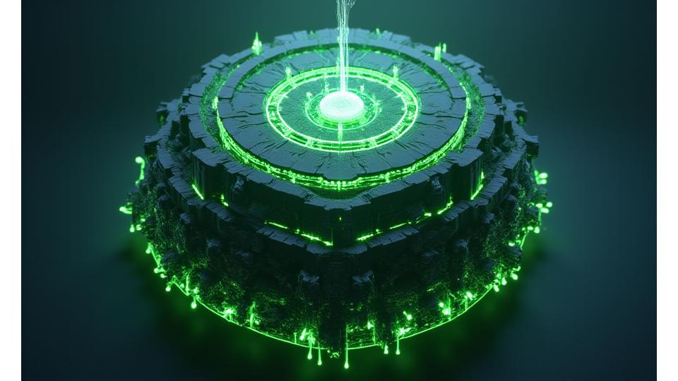 Fortress-like digital structure with layered security shields, representing robust data protection measures.